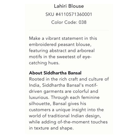 NWOT Anthropologie Siddhartha Bansal Lahiri Blouse in Green Motif Size Small - Picture 15 of 16